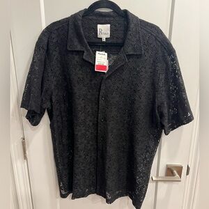 RAGA Black Lace Short-Sleeve Button-Down Shirt